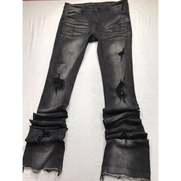 ROCKSTAR ORIGINAL RSM225 Jean Men 36x46 Super Stacked Flare Josiah Black  DRIP - Picture 1 of 15
